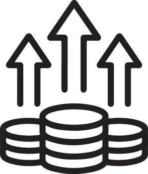 Three stacks of coins with upward pointing arrows symbolizing financial growth and success vector