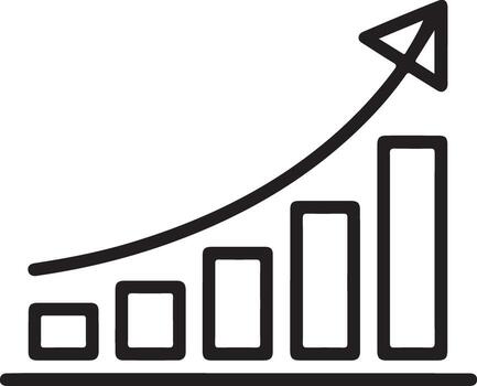 Simple hand drawn bar chart with upward trending arrow showing growth and success vector