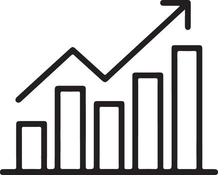 Simple hand drawn bar chart with an upward trending arrow indicating growth and success vector