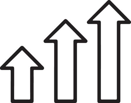Three upward pointing arrows indicating growth progress and success in a simple line art style vector