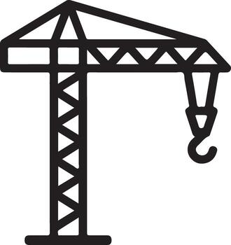 Simple line art icon of a tower crane used in construction and building projects vector
