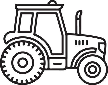 Simple outline drawing of a modern farm tractor with large wheels and cab vector