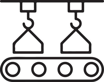 Industrial conveyor belt system with overhead lifting hooks for automated manufacturing and logistics vector