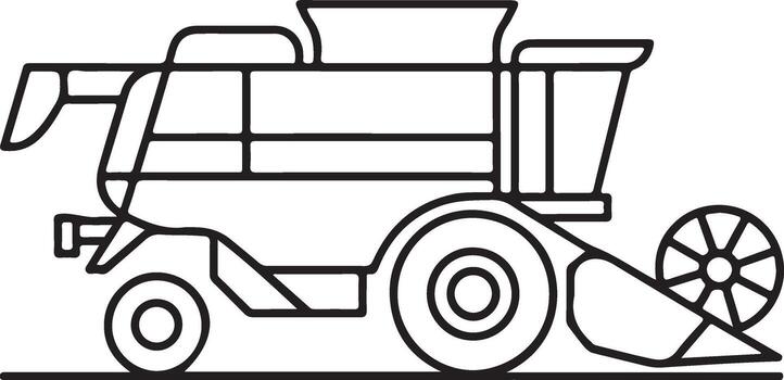 Simple outline drawing of a combine harvester machine on a white background vector