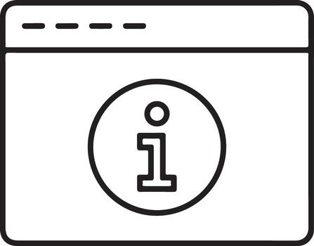 Simple line art icon of a computer window displaying an information symbol vector