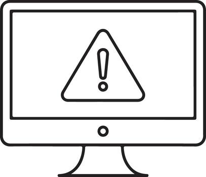 Computer monitor displaying a warning symbol inside a triangle indicating an alert or error vector