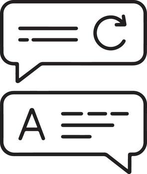 Two speech bubbles showing text and a refresh icon symbolizing translation or communication vector