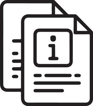 Clean outline icon representing information sheets or documents with an information symbol vector