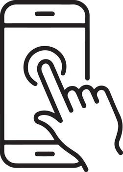 Simple line icon of a finger tapping on a smartphone screen vector