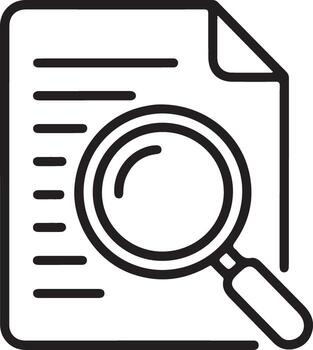 Magnifying glass over document with lines representing text for analysis and research vector