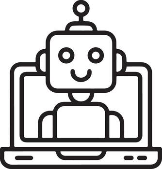 Friendly robot character emerging from a laptop screen representing artificial intelligence and technology vector