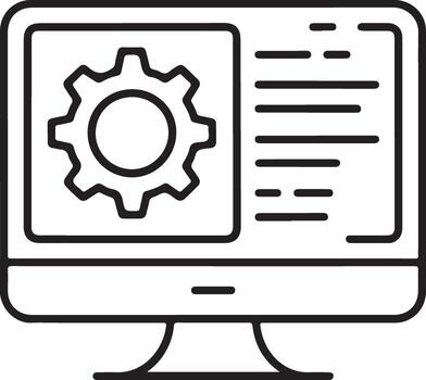 computadora pantalla mostrando un engranaje icono y líneas de código representando software desarrollo y tecnología vector