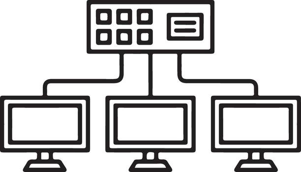 Simple network diagram showing a server connected to three desktop computers vector