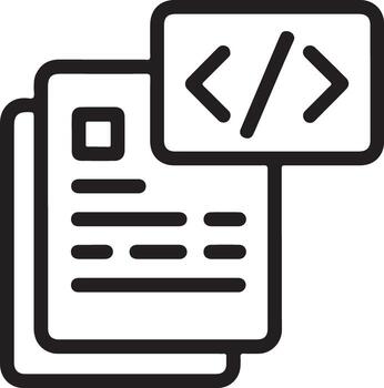 sencillo línea icono representando código retazo y documento apilar para programación y desarrollo vector
