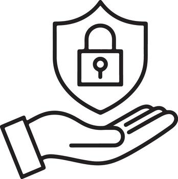 Open hand offering a shield with a locked padlock symbolizing security vector