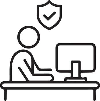 persona trabajando en computadora con seguridad proteger icono indicando proteccion y la seguridad vector