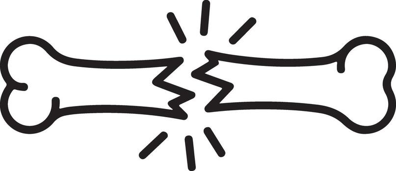 Simple line art illustration of a broken bone with jagged edges and splinters vector