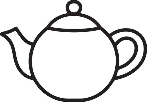 Simple line art drawing of a round teapot with handle and spout vector