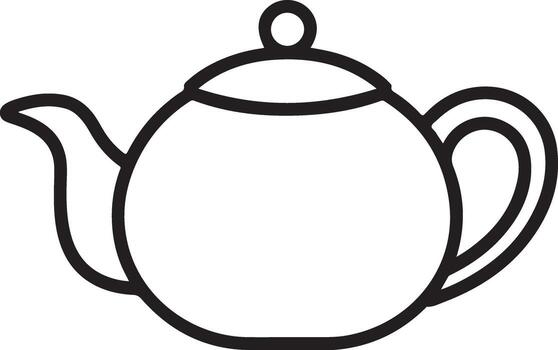 Simple black and white line drawing of a classic teapot with a handle and spout vector