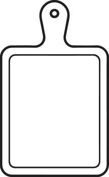 Simple outline drawing of a rectangular wooden cutting board with a handle for food preparation vector