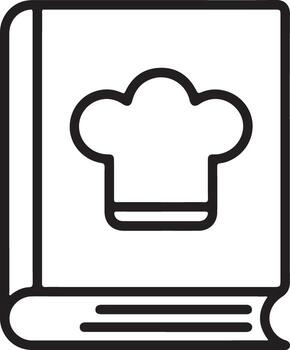 Simple line art icon of a cookbook featuring a chef hat symbol on its cover vector