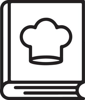 Simple line art icon of a cookbook with a chef hat on the cover vector
