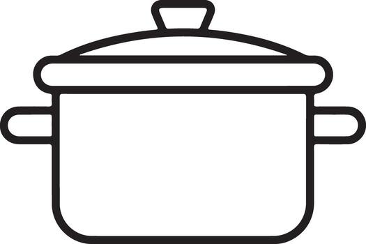 Simple line art illustration of a cooking pot with a lid and handles on a white background vector