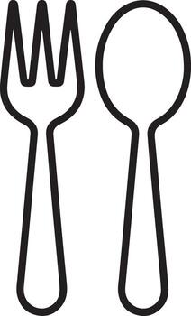 Simple outline illustration of a fork and spoon side by side on a white background vector
