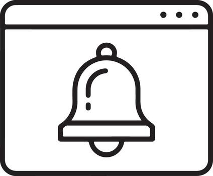 sencillo contorno icono de un notificación campana dentro un navegador ventana interfaz vector
