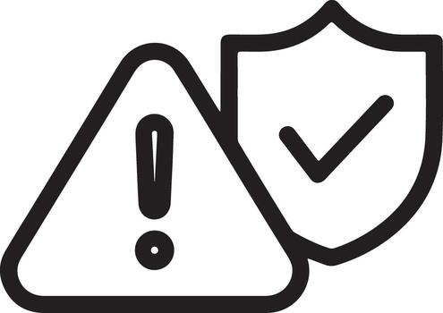 Warning sign with exclamation mark next to a shield with a check mark symbol vector