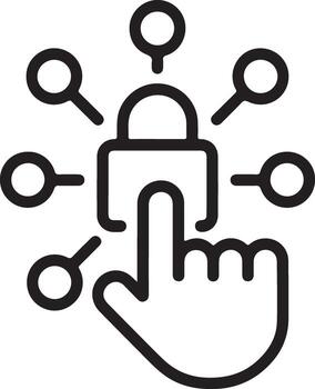 Fingerprint scan accessing secure digital network with connected nodes and lock icon vector