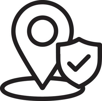 ubicación seguridad icono con un mapa alfiler y un proteger presentando un marca de verificación vector