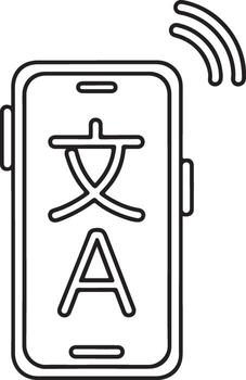 Modern smartphone displaying translation app with chinese character and latin alphabet symbols vector