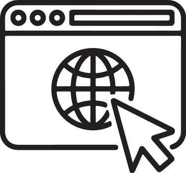 Digital browser window with globe icon and cursor pointer symbolizing internet access and navigation vector
