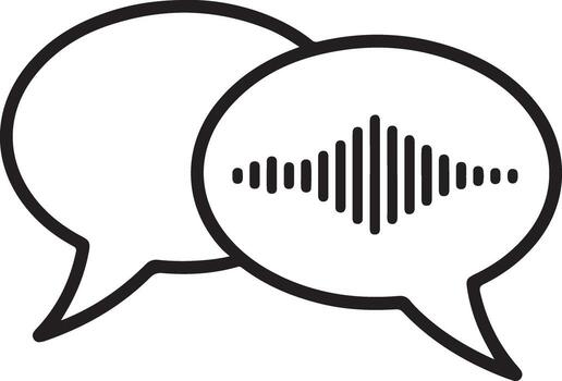 Two speech bubbles with a sound wave graphic inside one representing communication and audio vector