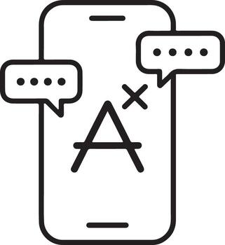 Modern smartphone displaying a letter a with a cross symbol and speech bubbles for translation or communication vector