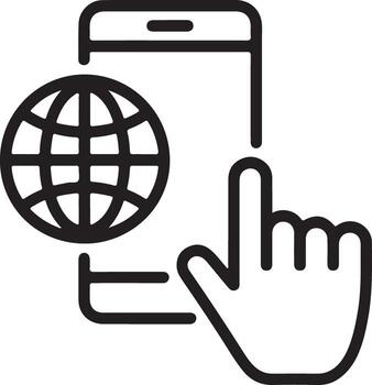 Digital hand clicking globe icon on smartphone screen representing global online connectivity vector