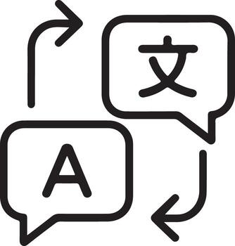 Conceptual icon representing language translation with speech bubbles and arrows indicating exchange vector