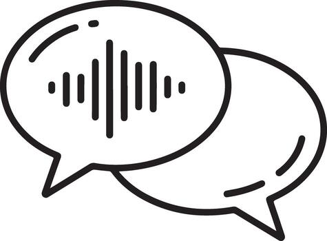 Two stylized speech bubbles with a sound wave graphic inside one representing communication and audio vector