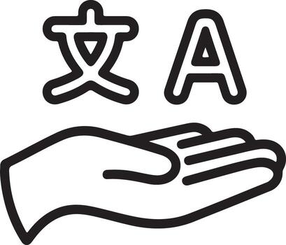 Open hand offering support for language translation and communication with text symbols vector