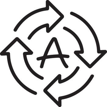 Circular arrows with a handwritten letter a in the center representing a process or cycle vector