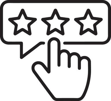 Customer feedback icon with three stars and a hand cursor clicking on the rating vector