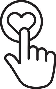Hand cursor clicking a heart icon in a circle representing a like or favorite action vector