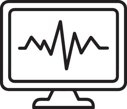 Computer monitor displaying a fluctuating line graph representing data or a heartbeat vector