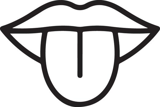 Minimalist line art icon of a mouth with tongue sticking out for a playful expression vector
