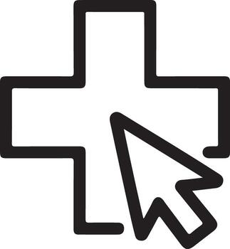 digital cuidado de la salud icono representando agregando médico información o servicios con un cursor puntero vector