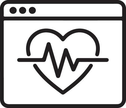 Digital health monitoring icon with a heart symbol and electrocardiogram line on a computer screen vector