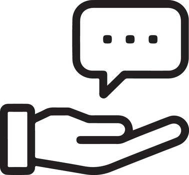 Open hand holding a speech bubble with dots representing conversation or message vector