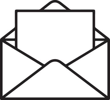 Open envelope with blank paper inside line art icon symbolizing communication and correspondence vector