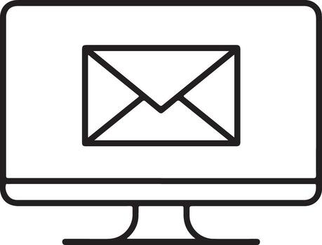 Computer monitor displaying an email envelope icon symbolizing digital communication and correspondence vector